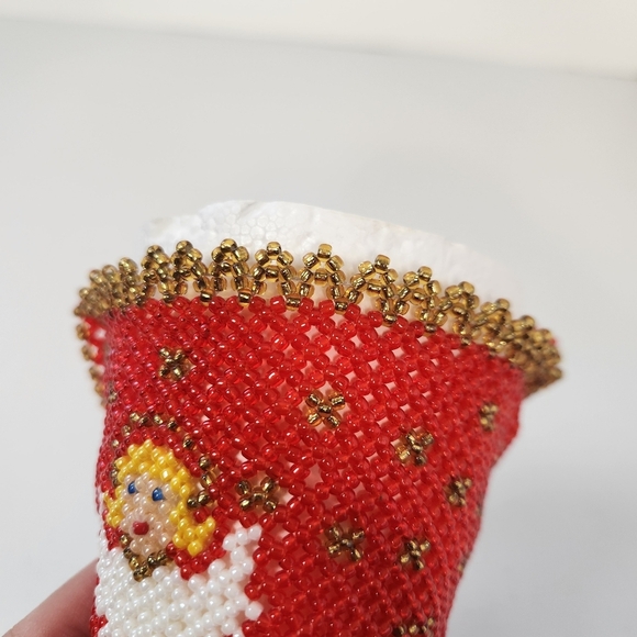 Vintage Red Gold Angels Beaded Christmas Cone Tree Ornament Handmade Stocking - Picture 7 of 10